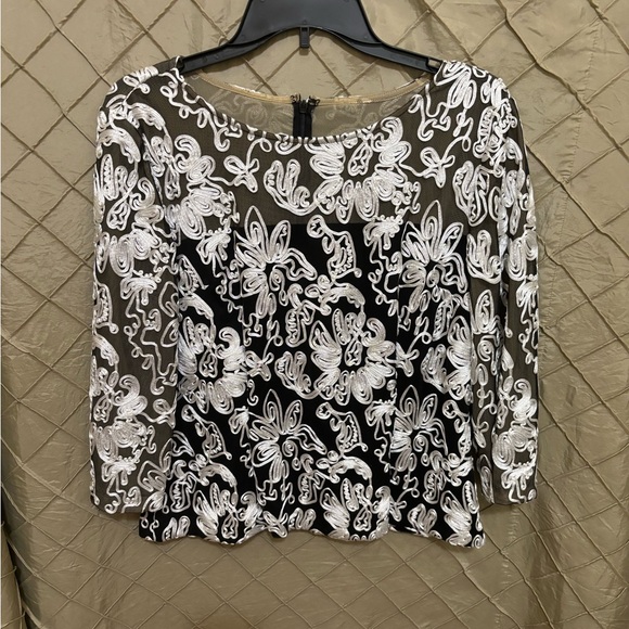 Alex Evenings Tops - Alex evenings black and white long sleeve soutache top